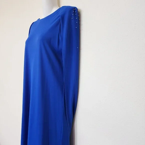 Vintage Dress 11/12 Blue Beaded Cape Cowl Back Midi Fairy Mother Wedding Event Dresses Vintage Dress 11/12 Blue Beaded Cape Cowl Back Midi Fairy Mother Wedding Event Dresses